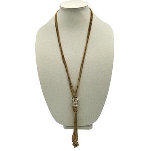 Jules B Necklace Glistening Tassel With Clear Rhinestone Beads Gold Tone 32"